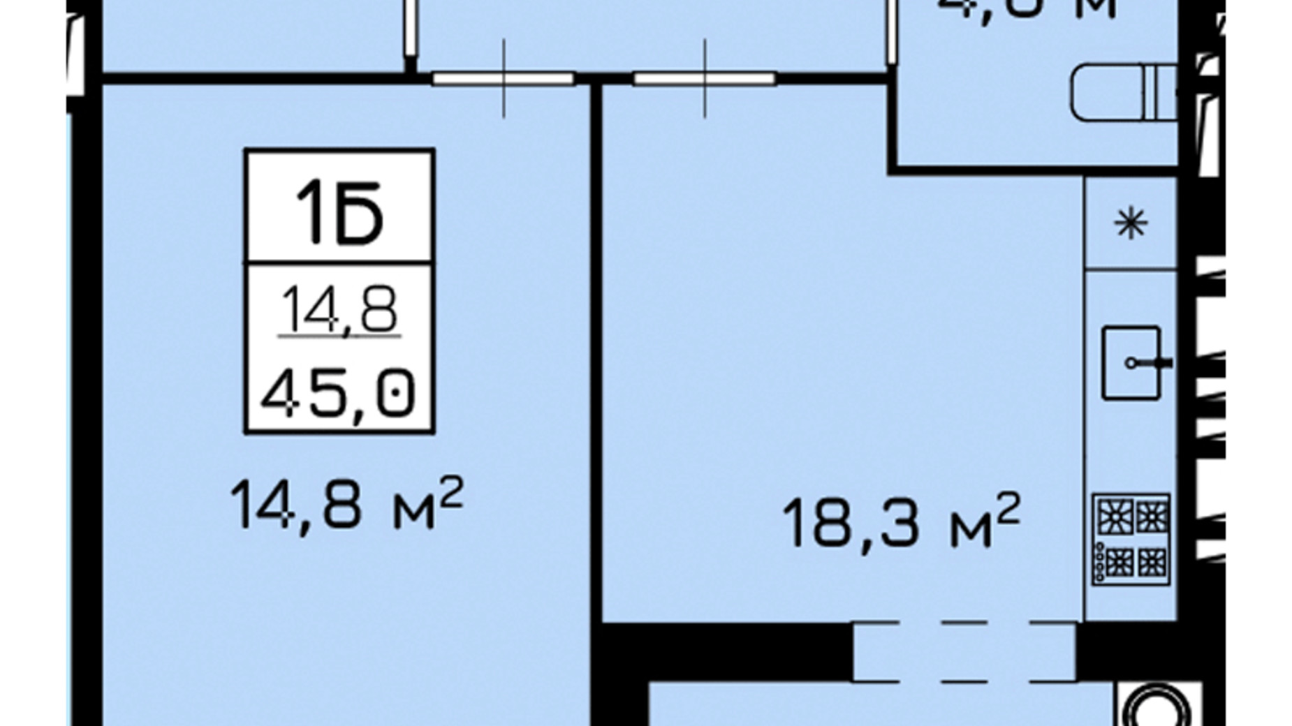 Планировка 1-комнатной квартиры в ЖК Lagunа 45 м², фото 506988