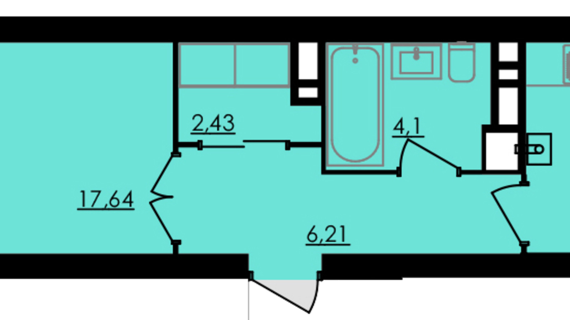 Планування 1-кімнатної квартири в ЖК City Park 44.06 м², фото 506993