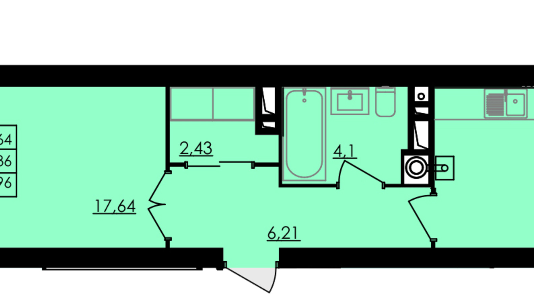 Планування 1-кімнатної квартири в ЖК City Park 52.96 м², фото 507010