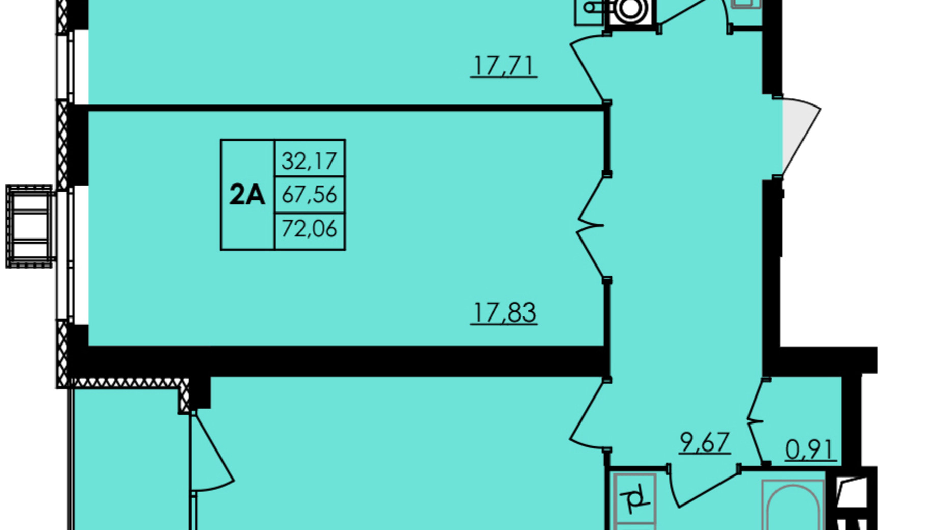 Планировка 2-комнатной квартиры в ЖК City Park 72.06 м², фото 507017