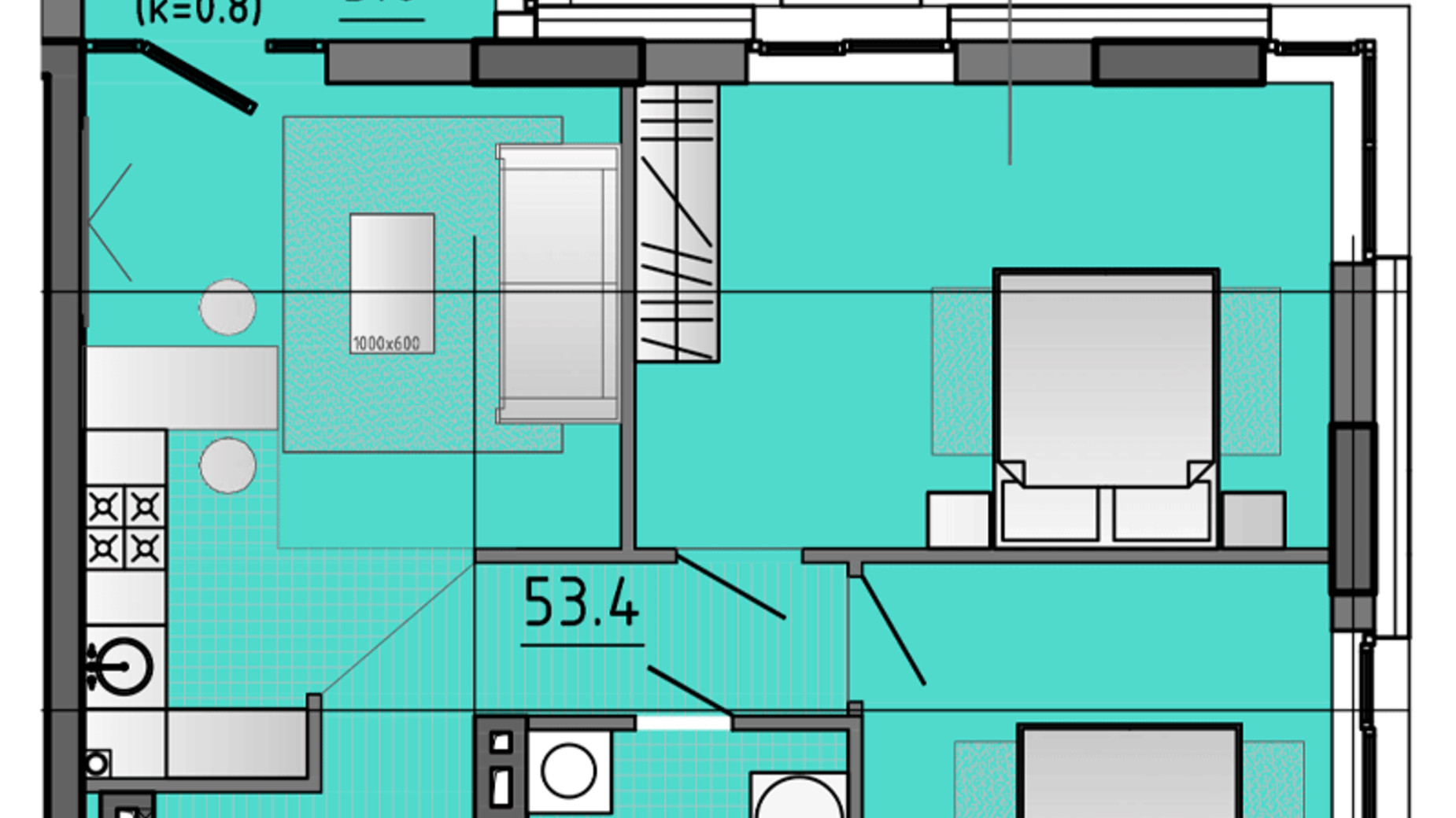 Планировка 2-комнатной квартиры в ЖК Космос 61.7 м², фото 507021