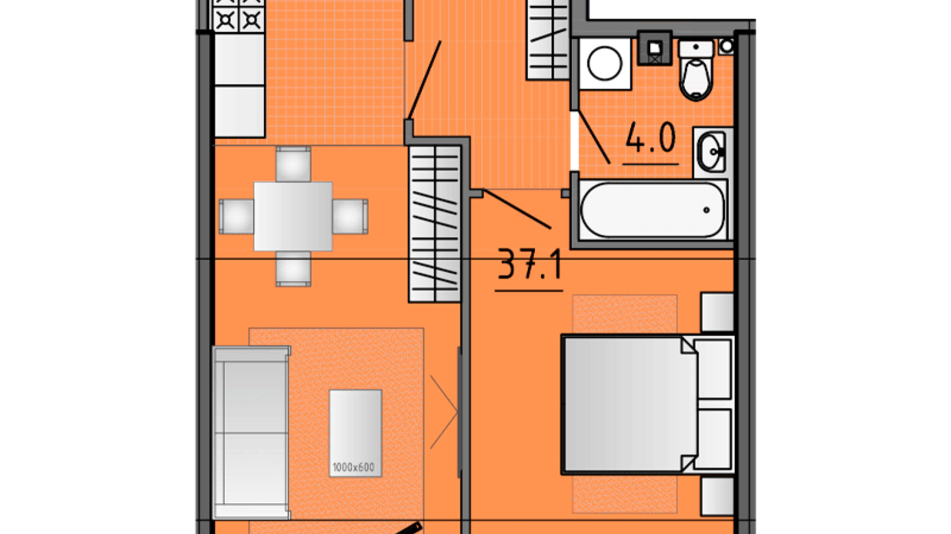 Планировка 1-комнатной квартиры в ЖК Космос 44.6 м², фото 507022