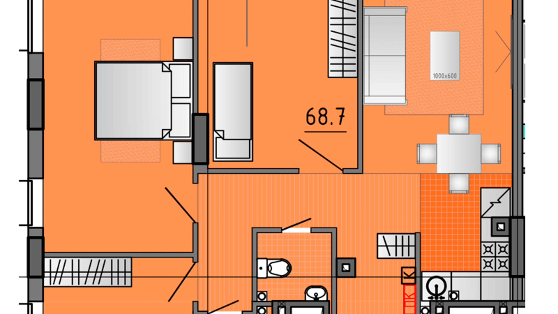 Планировка 3-комнатной квартиры в ЖК Космос 76.2 м², фото 507035