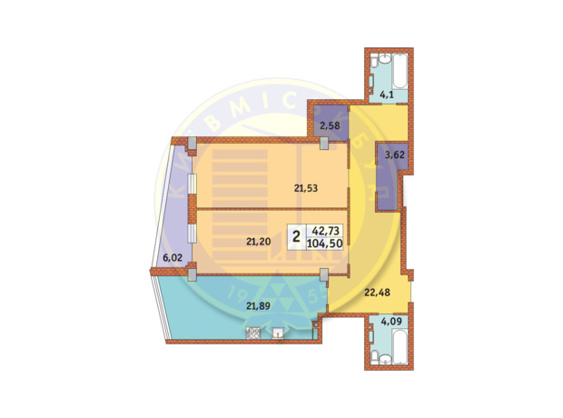 ЖК Costa Fontana: планування 1-кімнатної квартири 105.88 м²