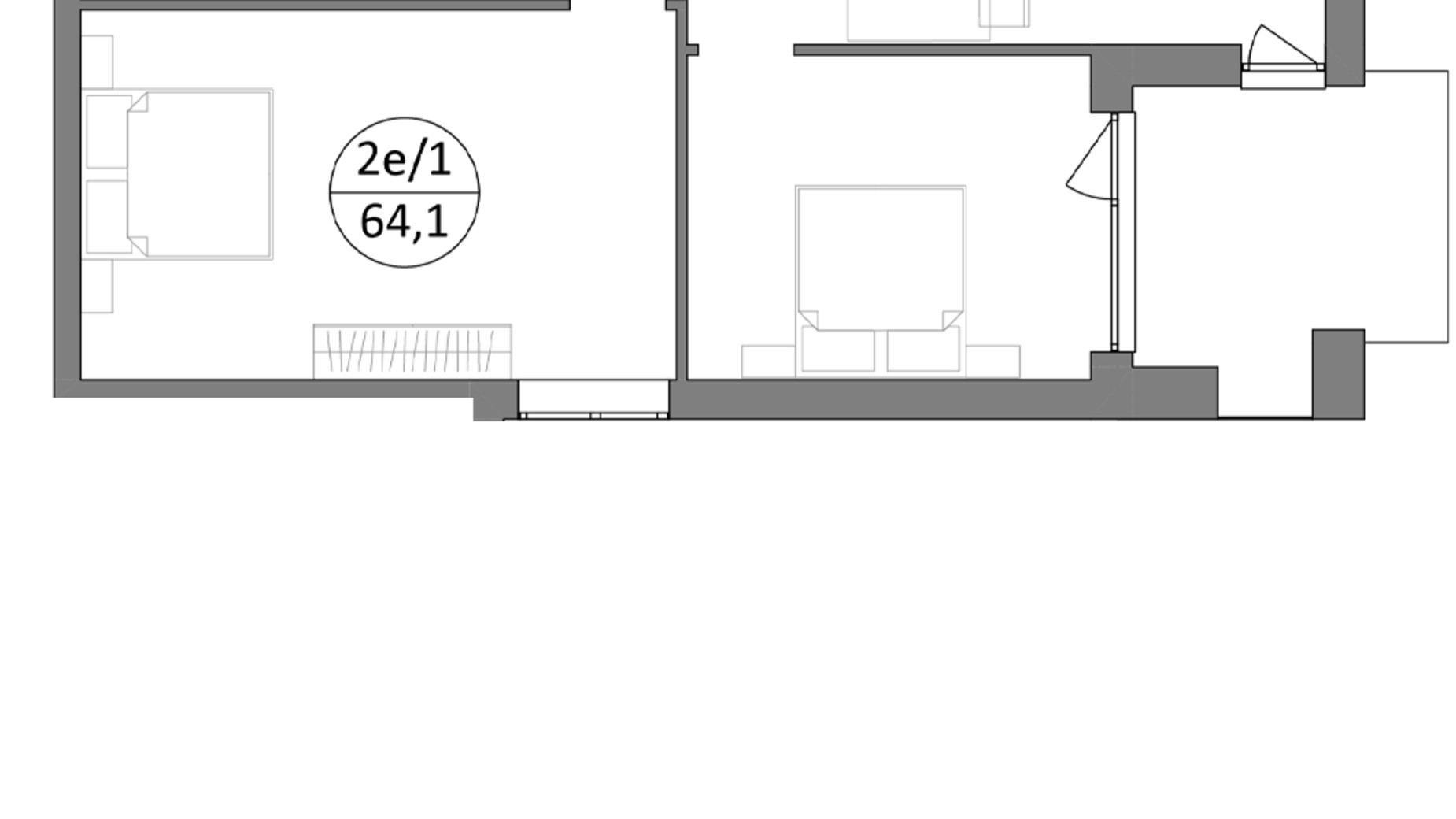 Планировка 2-комнатной квартиры в ЖК Гринвуд-3 64.1 м², фото 507070