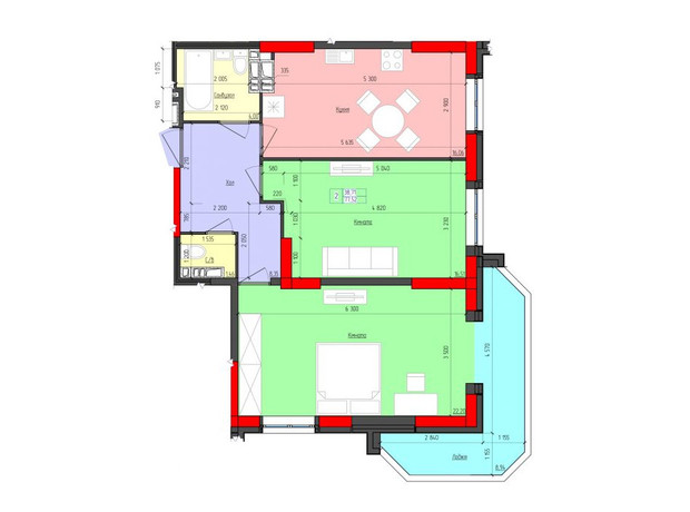 ЖК Мистецькі Ворота: планировка 2-комнатной квартиры 80 м²