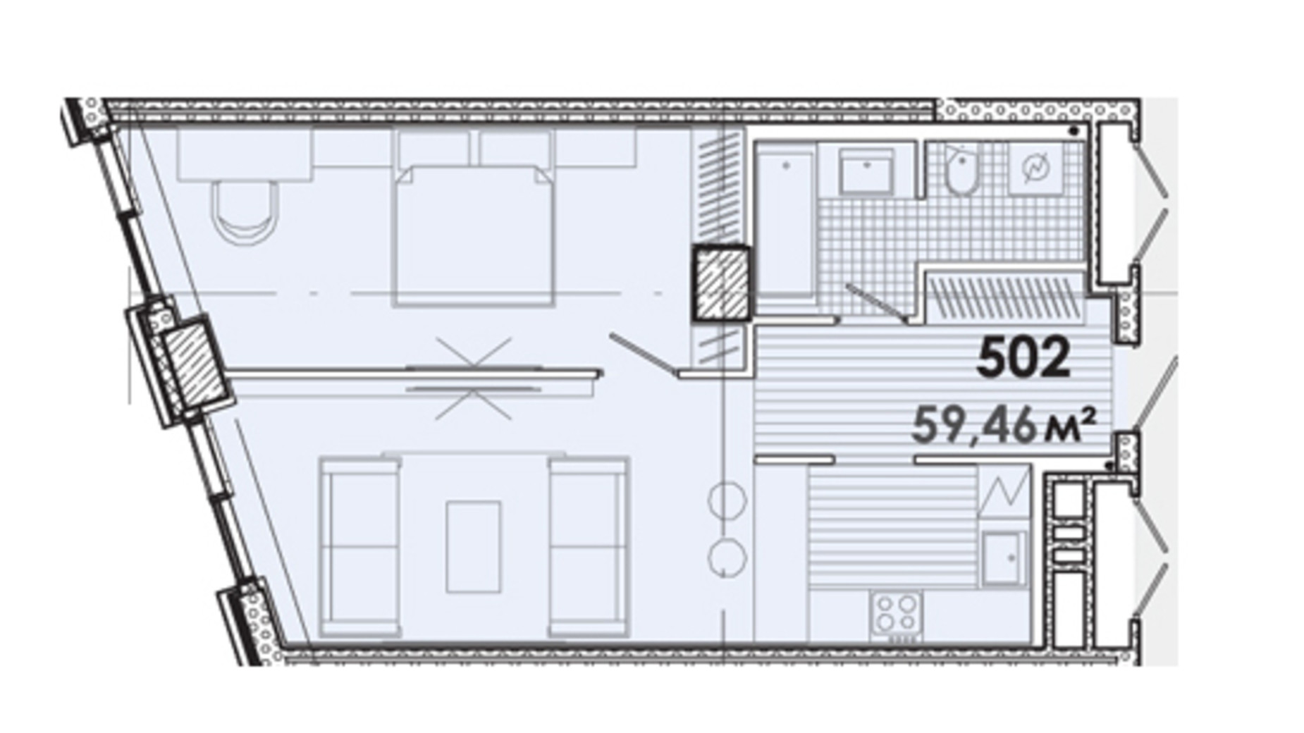 Планировка 1-комнатной квартиры в МФК Ermolaev Center 59.46 м², фото 507663
