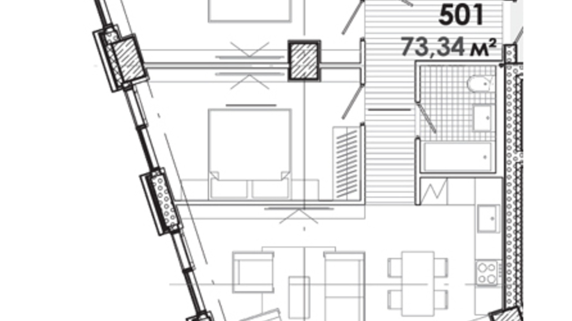 Планировка 2-комнатной квартиры в МФК Ermolaev Center 73.34 м², фото 507692