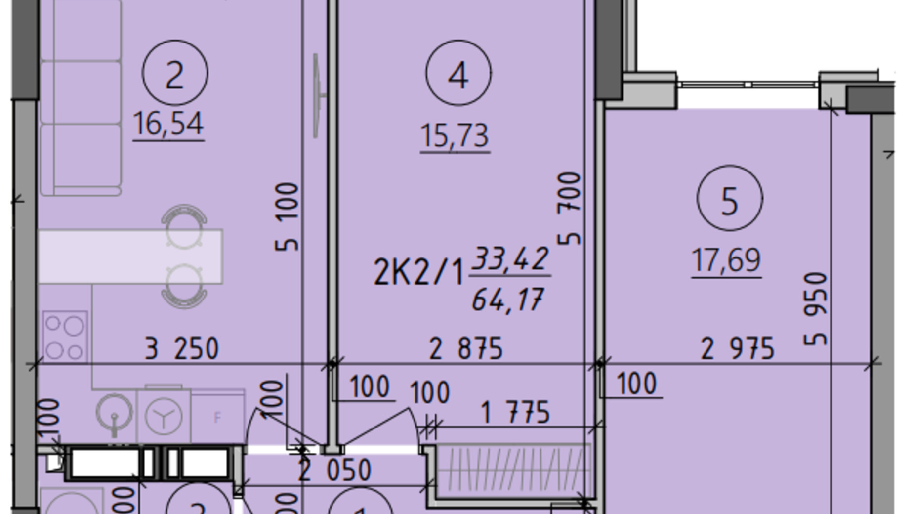 Планування 2-кімнатної квартири в ЖК Київські Зорі 2 64 м², фото 507944