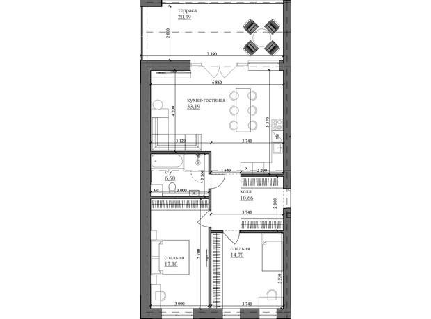 ЖК Apartment like House: планування 3-кімнатної квартири 102.64 м²