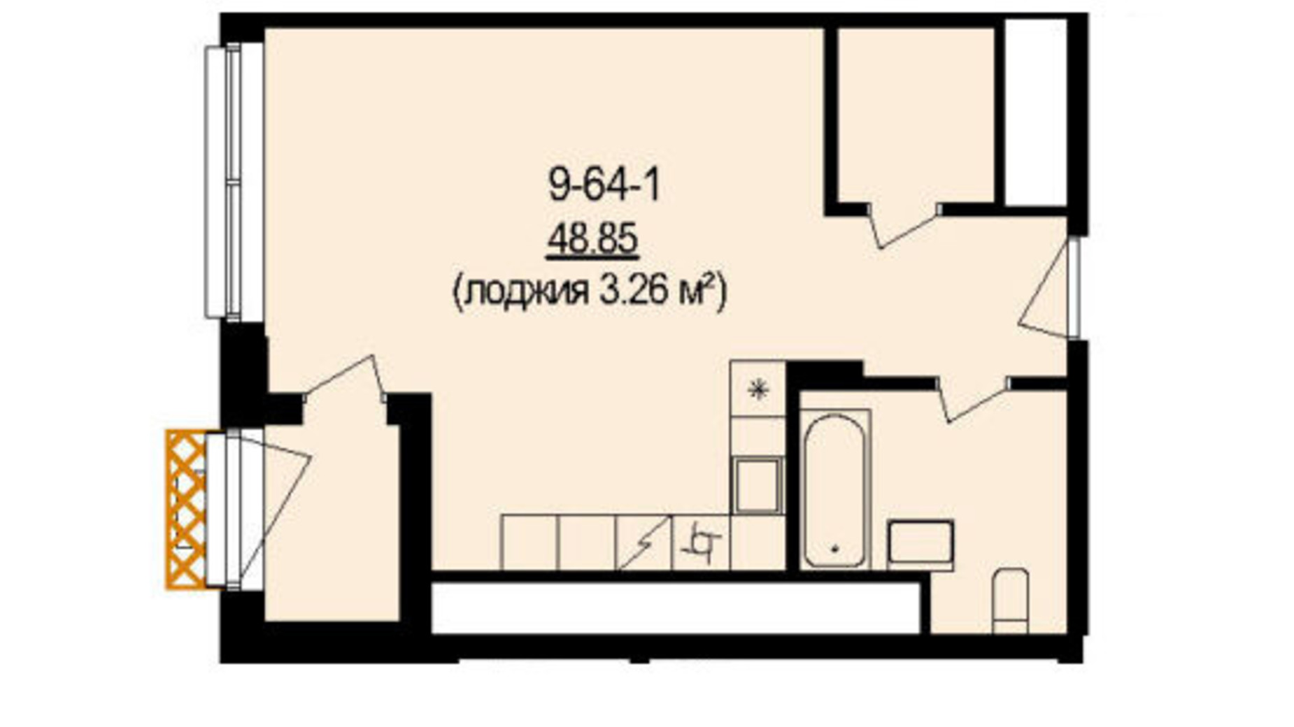 Планування 1-кімнатної квартири в ЖК DeLight Hall 48.98 м², фото 507949