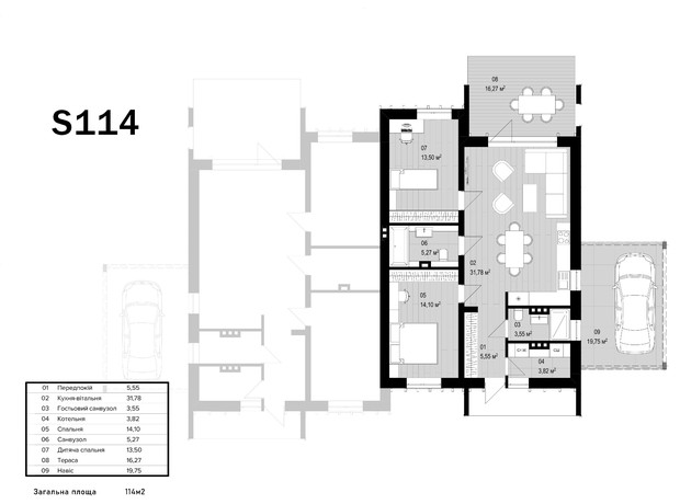 КГ Soho : планировка 3-комнатной квартиры 114 м²