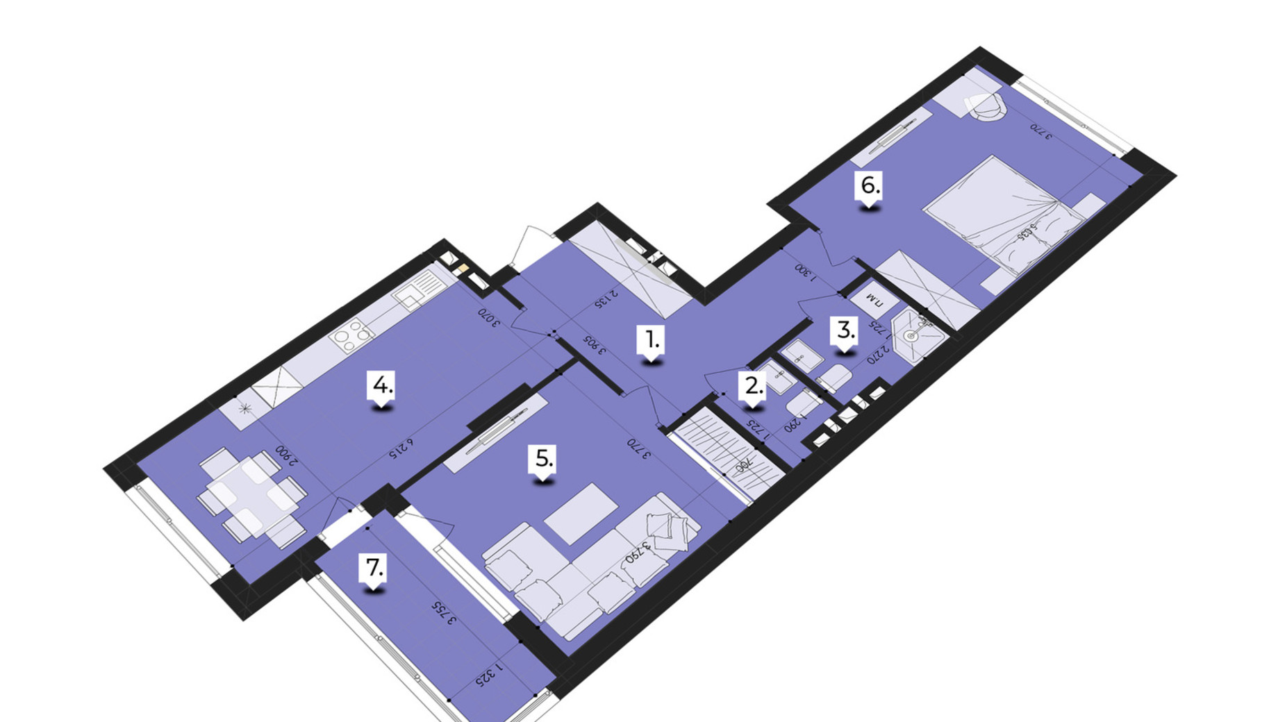 Планування 2-кімнатної квартири в ЖК Royal Park 74.53 м², фото 508059