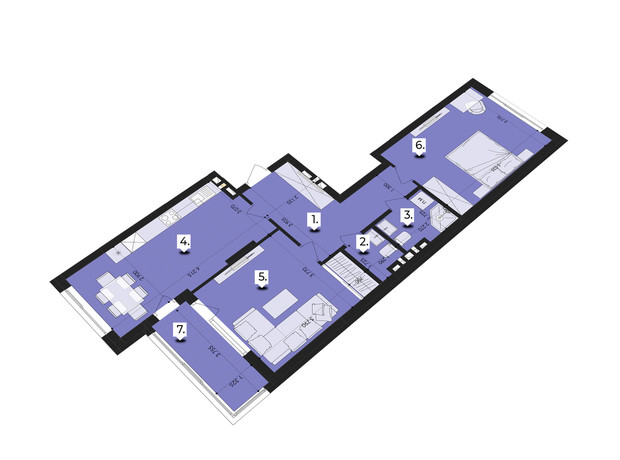 ЖК Royal Park: планування 2-кімнатної квартири 74.41 м²