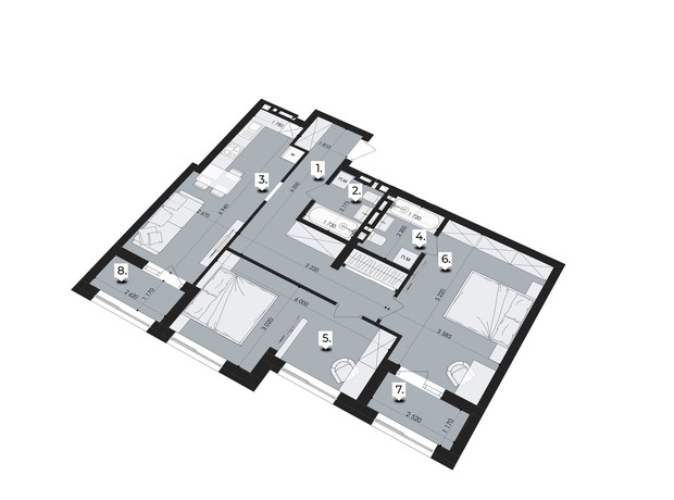 ЖК Royal Park: планування 2-кімнатної квартири 79.76 м²