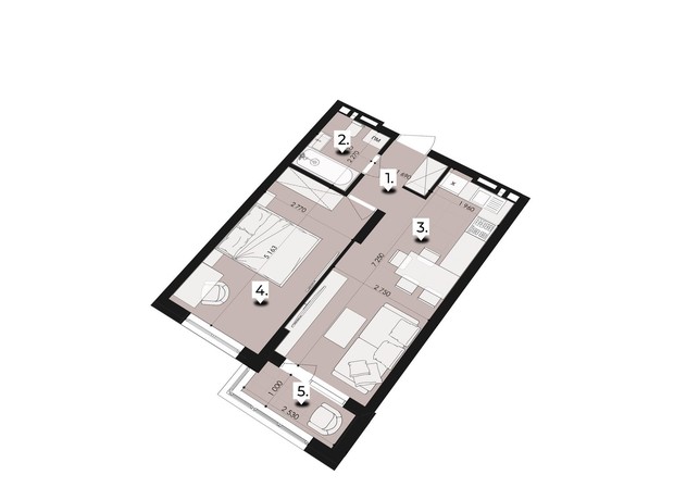 ЖК Royal Park: планировка 1-комнатной квартиры 41.38 м²