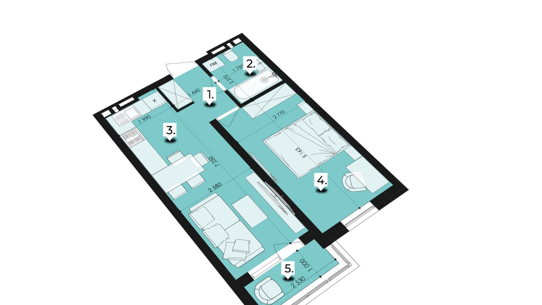 Планировка 1-комнатной квартиры в ЖК Royal Park 40.91 м², фото 508071