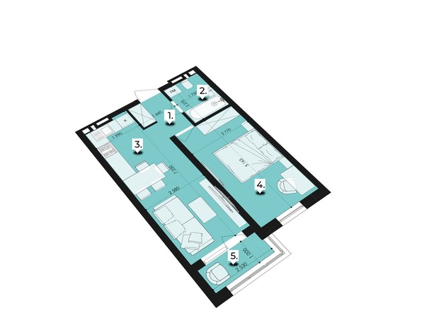 ЖК Royal Park: планировка 1-комнатной квартиры 40.91 м²