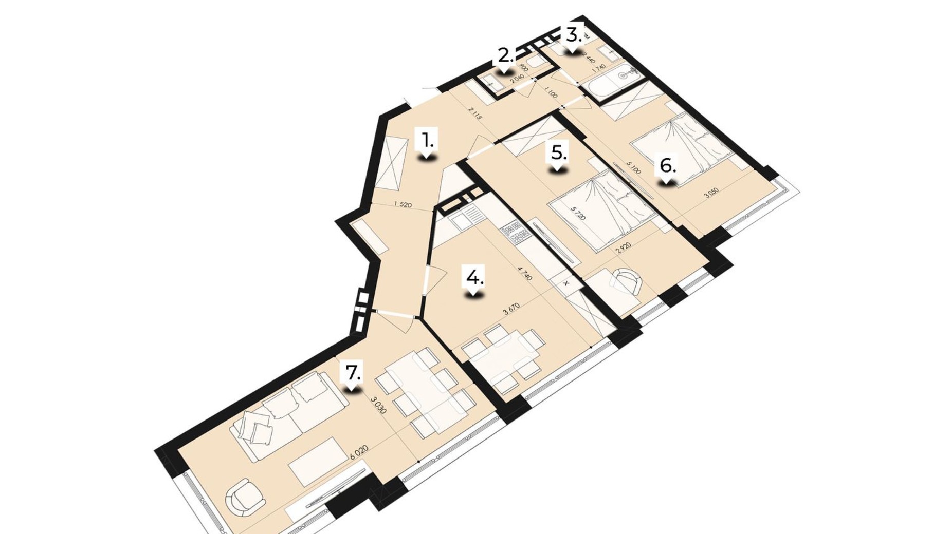 Планировка 3-комнатной квартиры в ЖК Royal Park 79.47 м², фото 508076