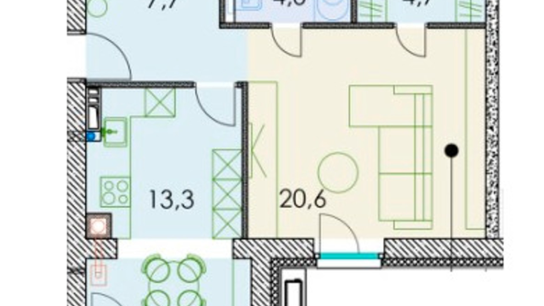 Планировка 1-комнатной квартиры в ЖК Forest hill 51.8 м², фото 508291