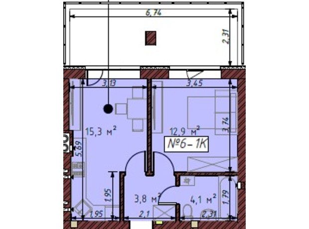 ЖК Гостомельские Липки 5: планировка 1-комнатной квартиры 37.1 м²