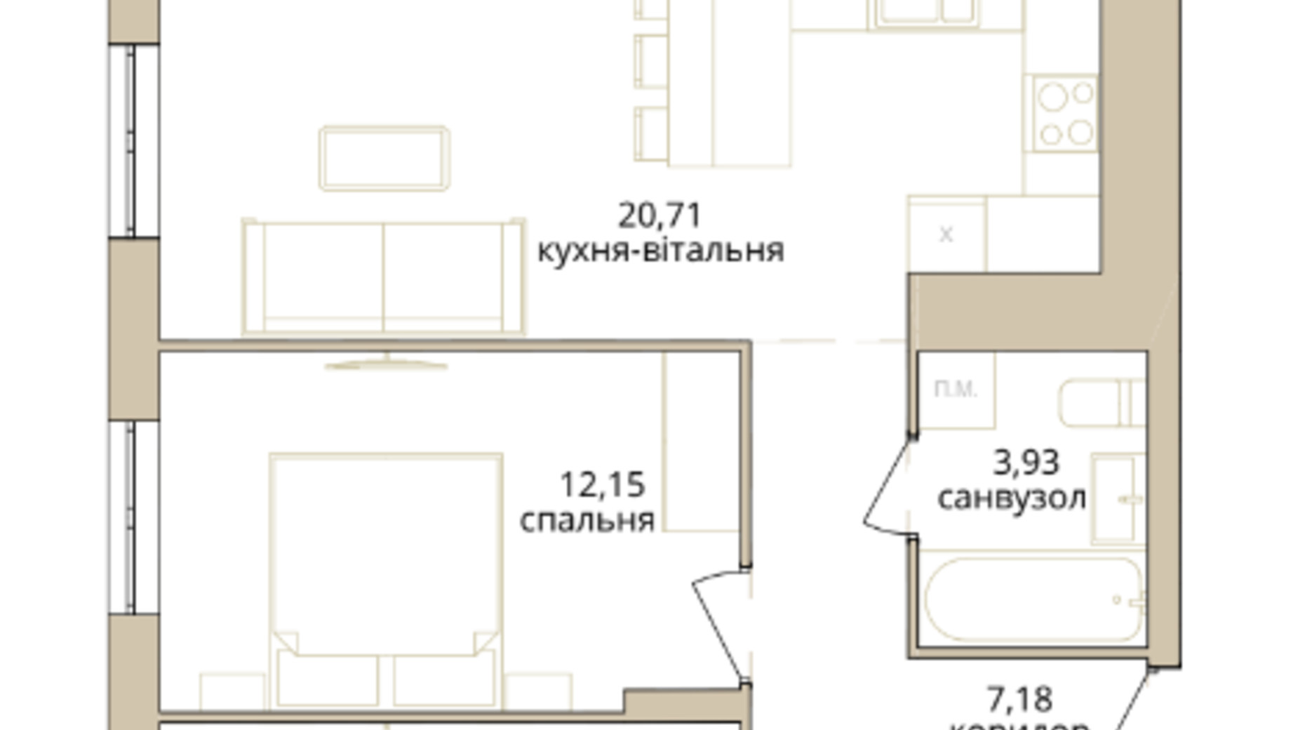 Планування 2-кімнатної квартири в ЖК Dream Lake 64.01 м², фото 508680