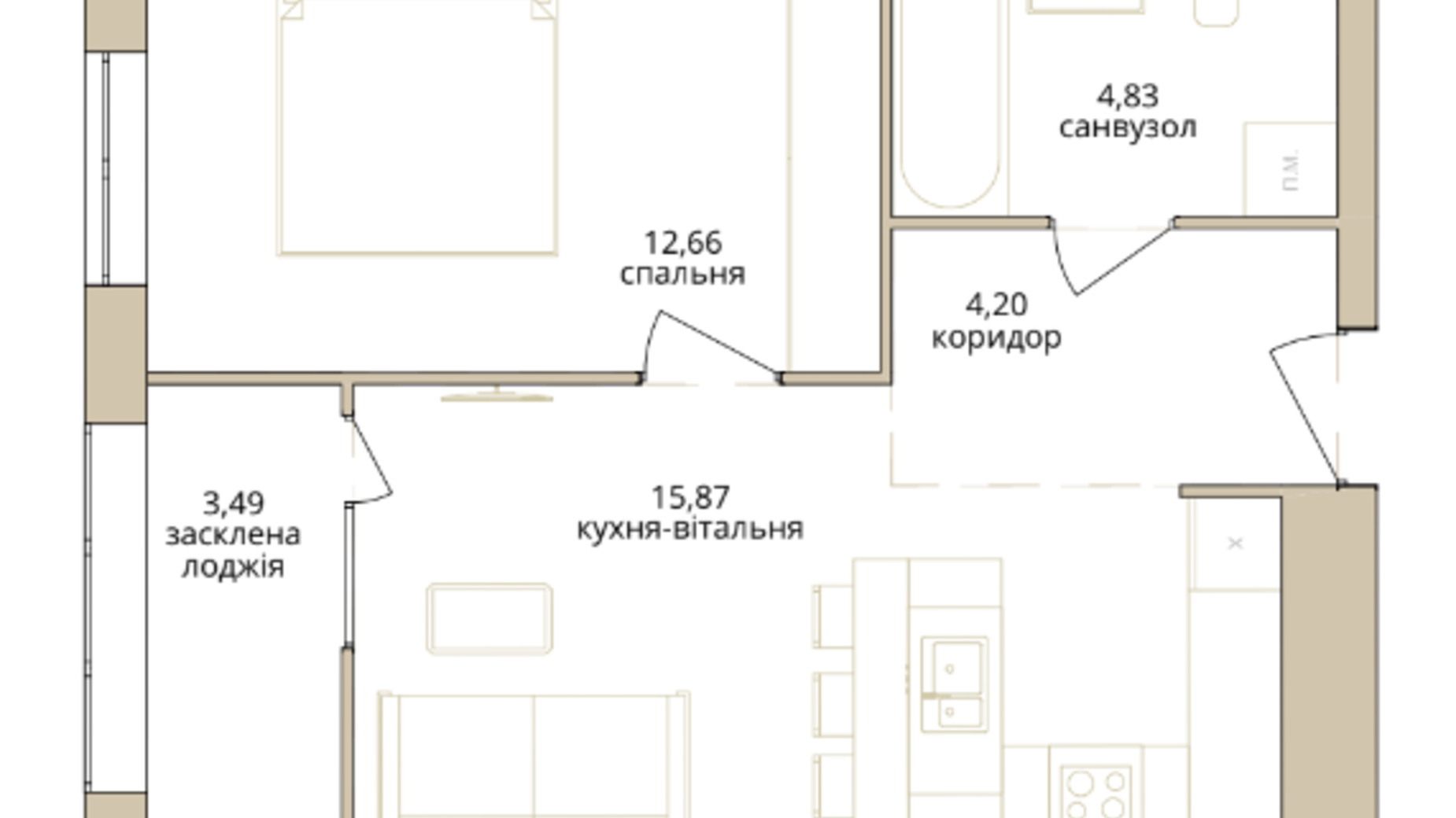 Планировка 1-комнатной квартиры в ЖК Dream Lake 41.05 м², фото 508720