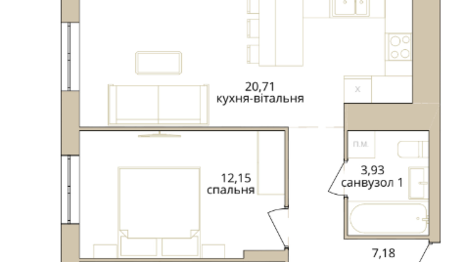Планування 2-кімнатної квартири в ЖК Dream Lake 63.84 м², фото 508721