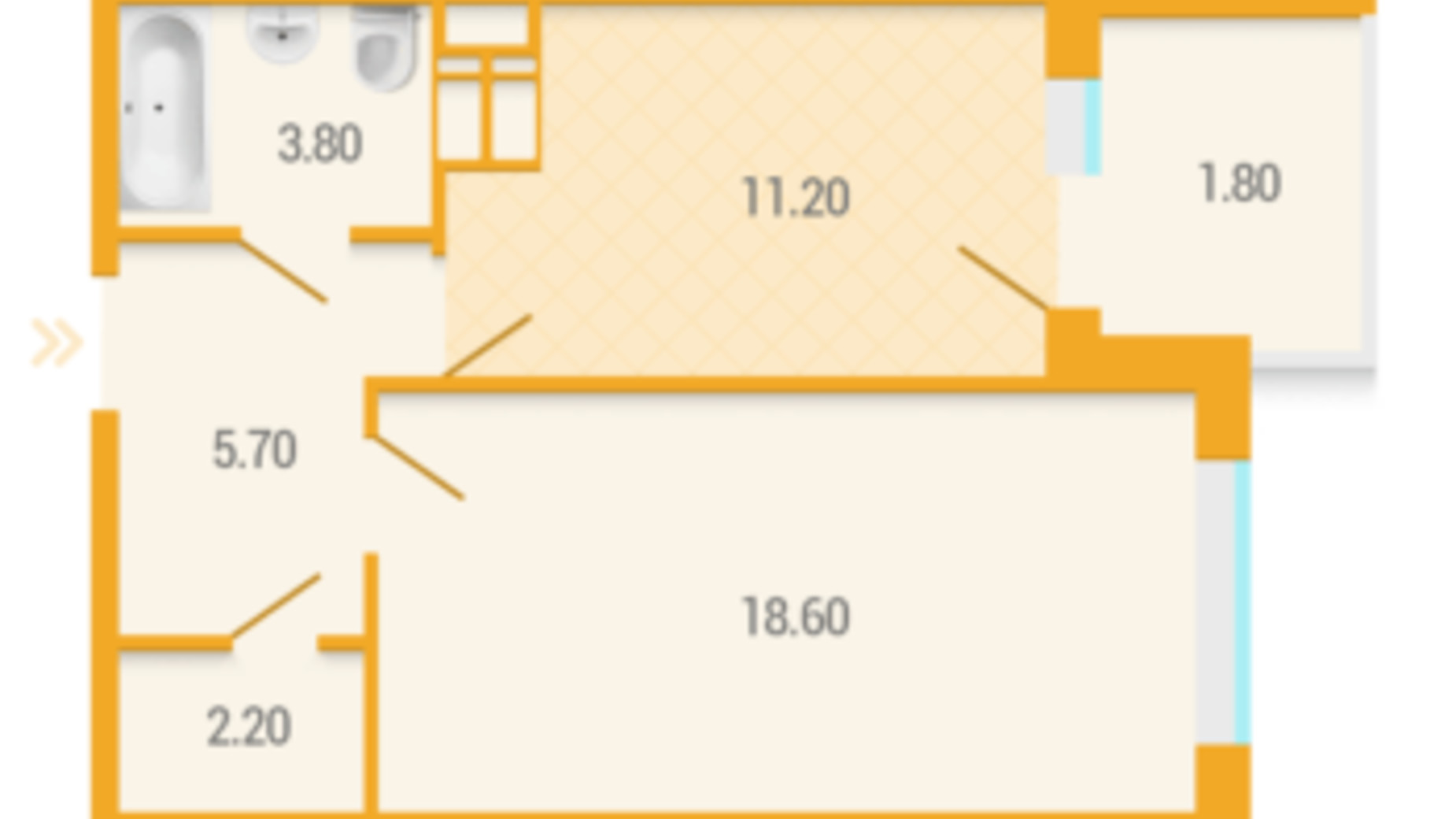 Планировка 1-комнатной квартиры в ЖК Караваевы Дачи 37 м², фото 508755