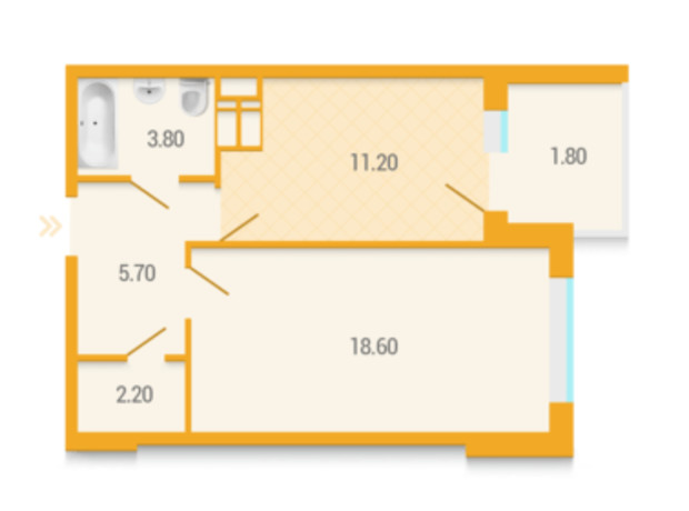 ЖК Караваєві Дачі: планування 1-кімнатної квартири 37 м²