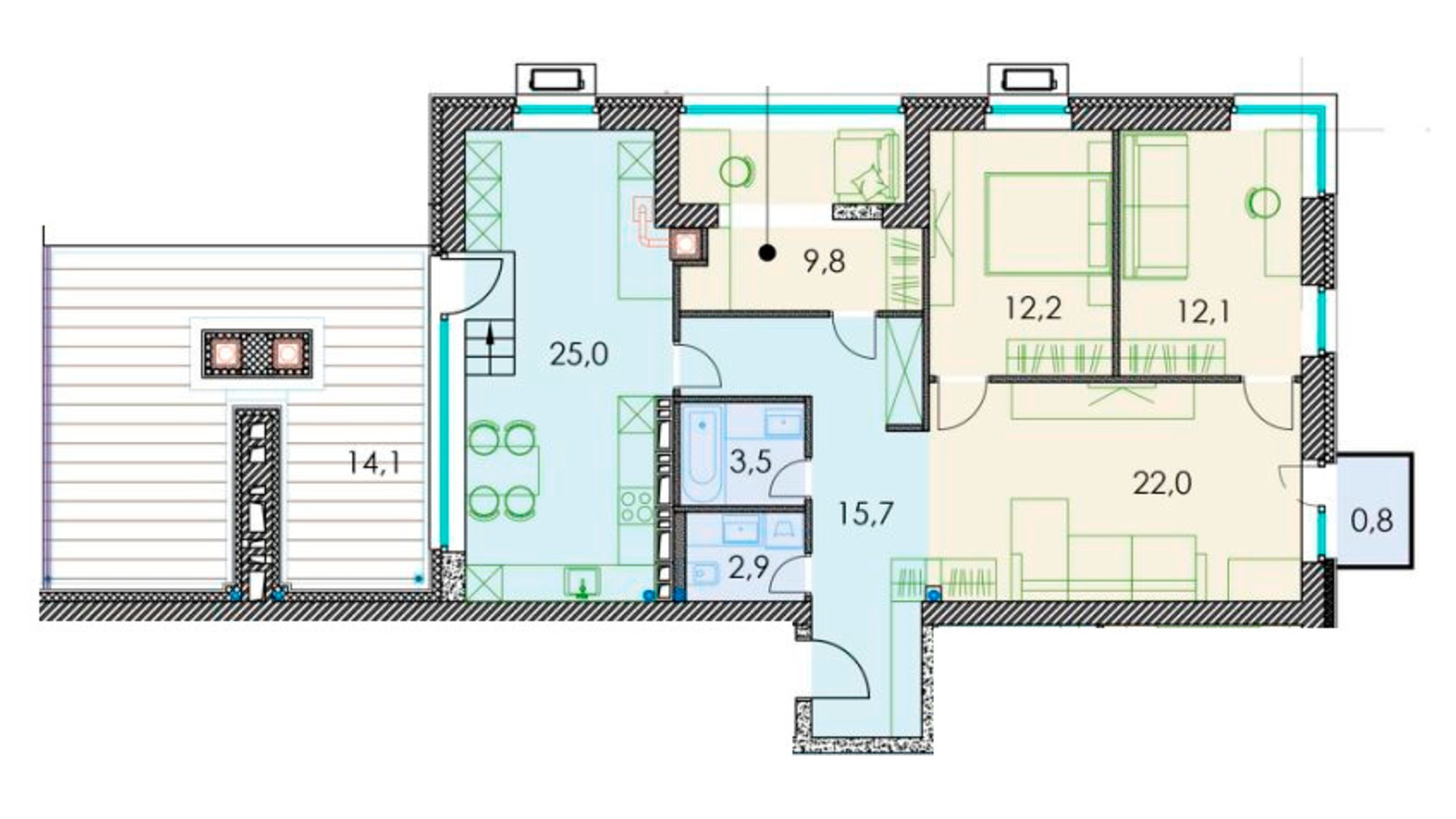 Планування 3-кімнатної квартири в ЖК Forest hill 121.1 м², фото 508882