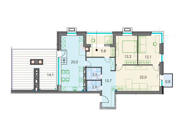 ЖК Forest hill: планування 3-кімнатної квартири 121.1 м²