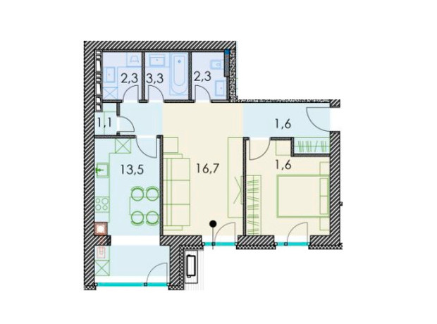 ЖК Forest hill: планировка 2-комнатной квартиры 62 м²