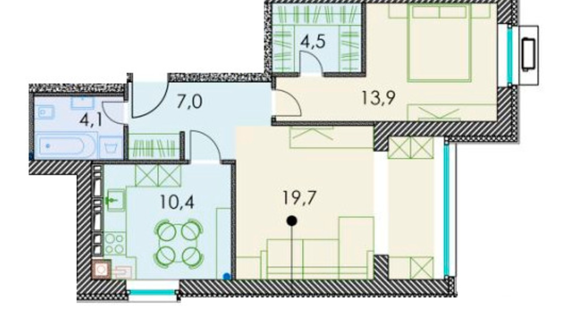 Планировка 2-комнатной квартиры в ЖК Forest hill 61.2 м², фото 508899