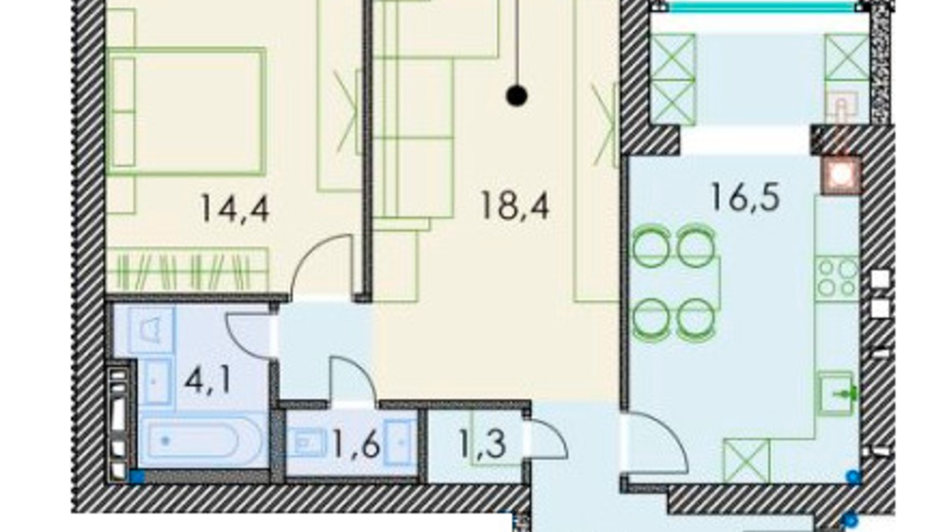 Планировка 2-комнатной квартиры в ЖК Forest hill 69.2 м², фото 508909