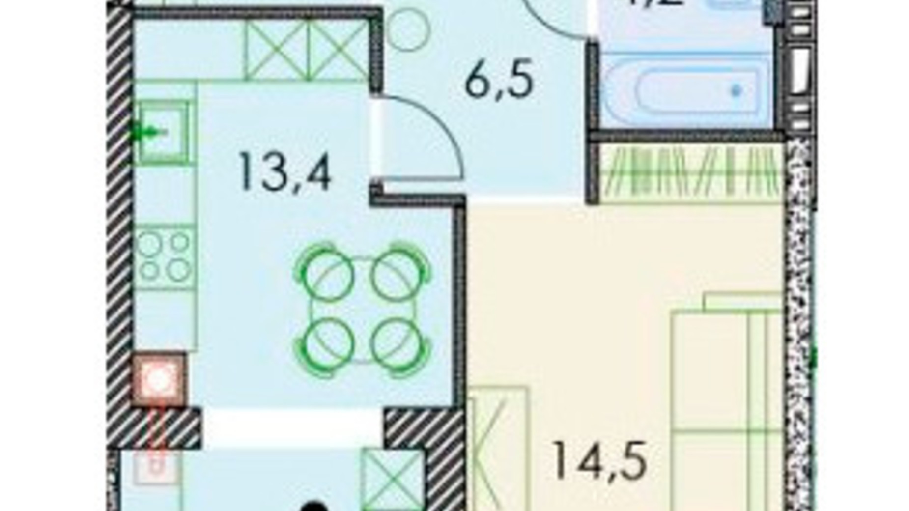 Планировка 1-комнатной квартиры в ЖК Forest hill 43.4 м², фото 508913