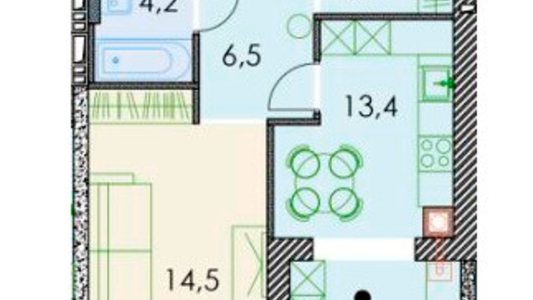 Планировка 1-комнатной квартиры в ЖК Forest hill 43.4 м², фото 508914