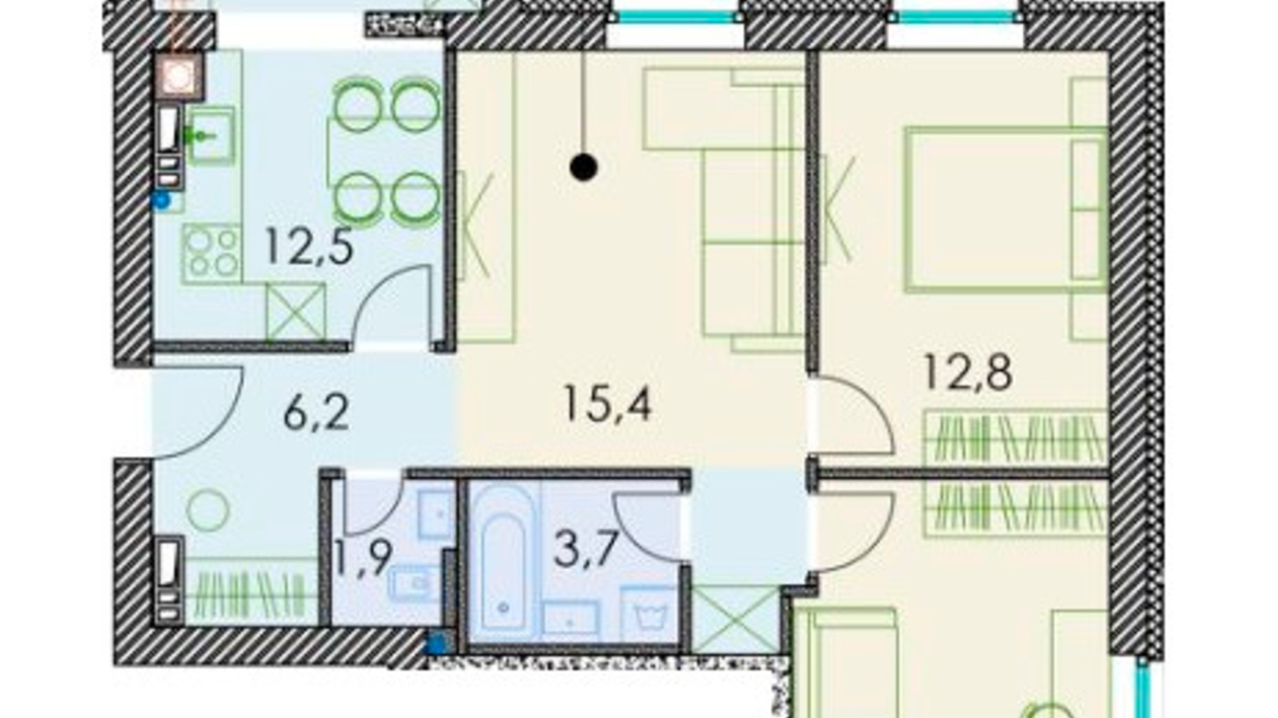 Планировка 3-комнатной квартиры в ЖК Forest hill 68.8 м², фото 508917