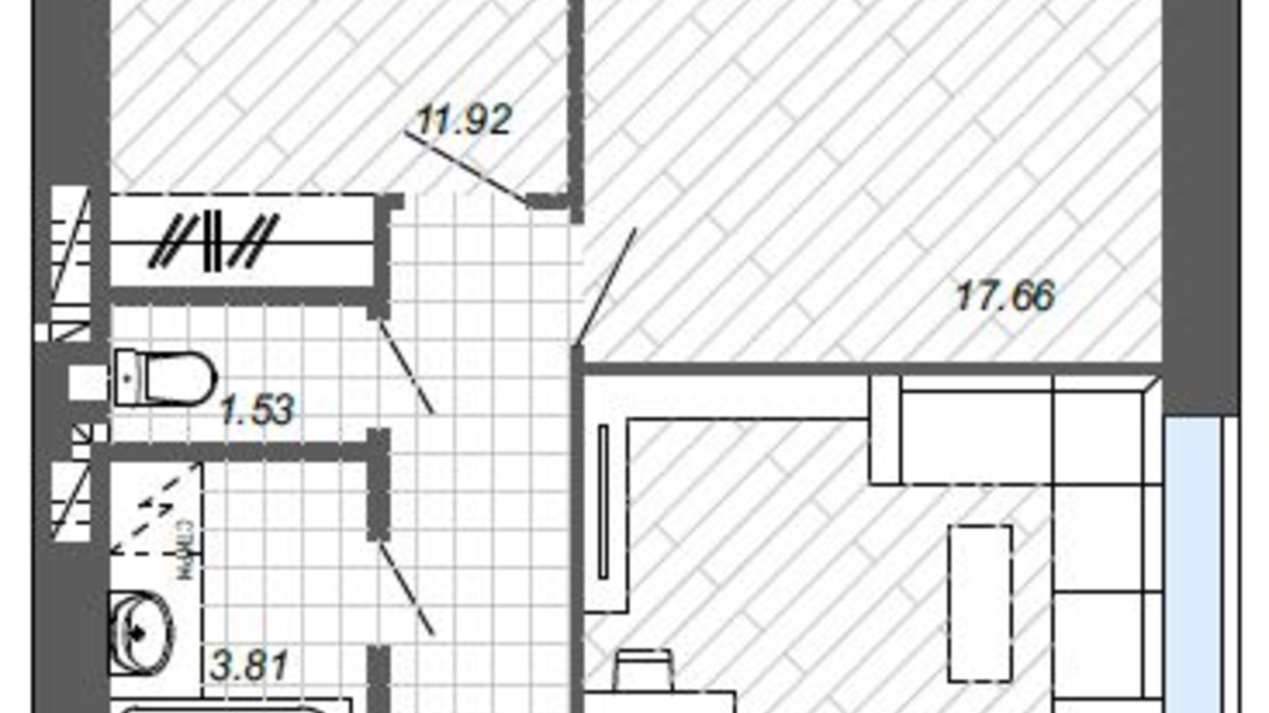 Планування 2-кімнатної квартири в ЖК Нові Метри п27 62 м², фото 508921