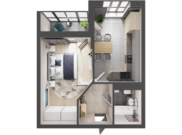 ЖК Кленовый Парк: планировка 1-комнатной квартиры 42.76 м²