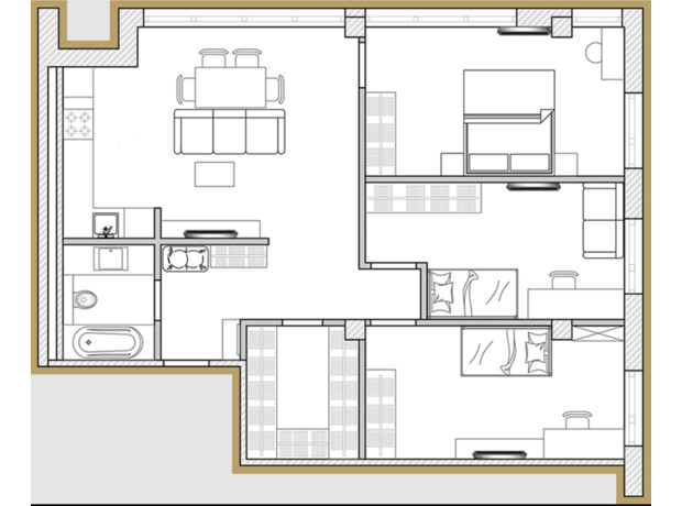 ЖК Premier Park: планировка 3-комнатной квартиры 75.62 м²