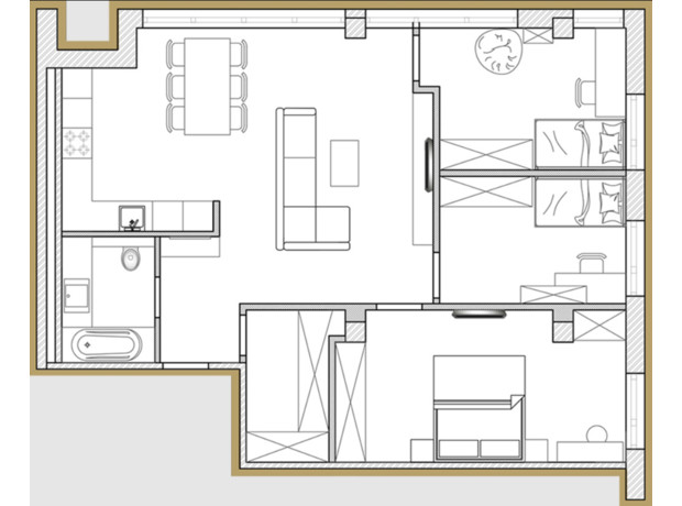 ЖК Premier Park: планировка 3-комнатной квартиры 77.93 м²