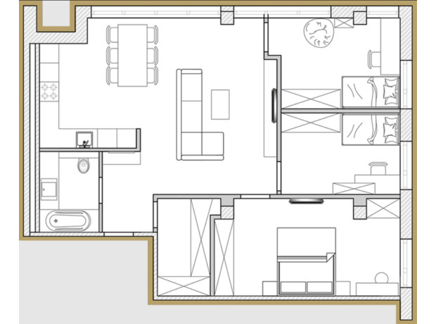 ЖК Premier Park: планування 3-кімнатної квартири 77.93 м²