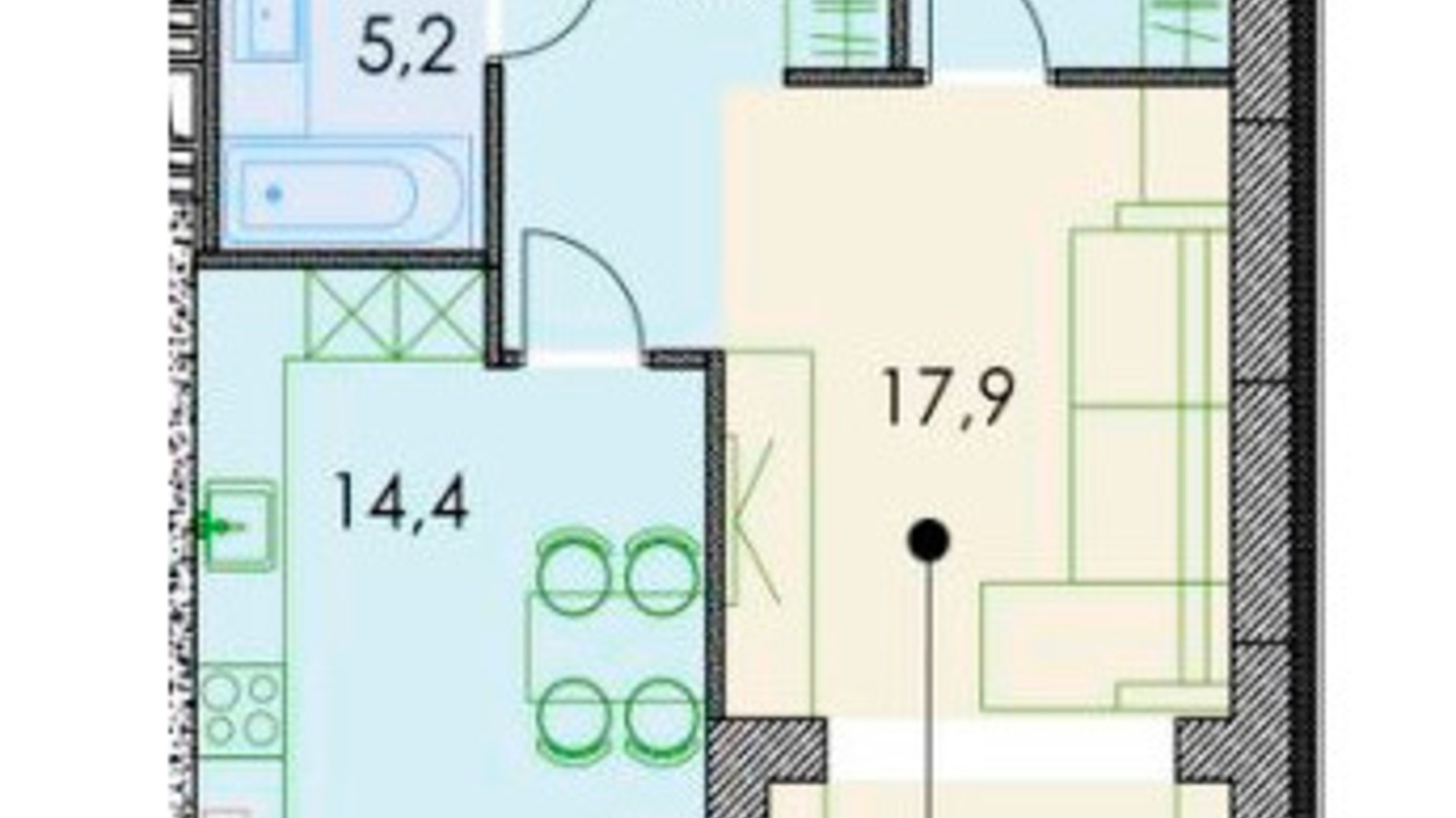 Планировка 2-комнатной квартиры в ЖК Forest hill 50.7 м², фото 511082