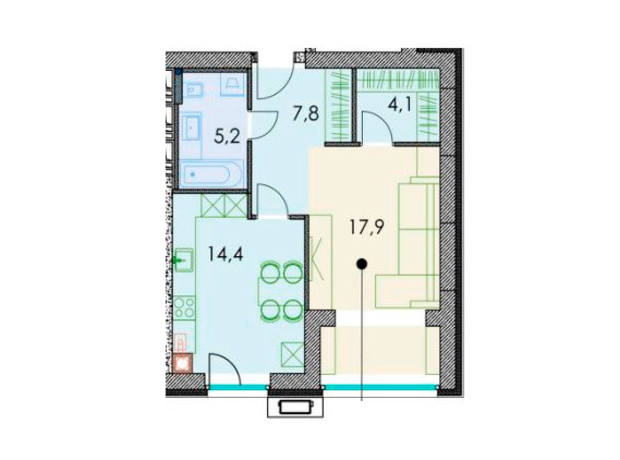 ЖК Forest hill: планування 2-кімнатної квартири 50.7 м²