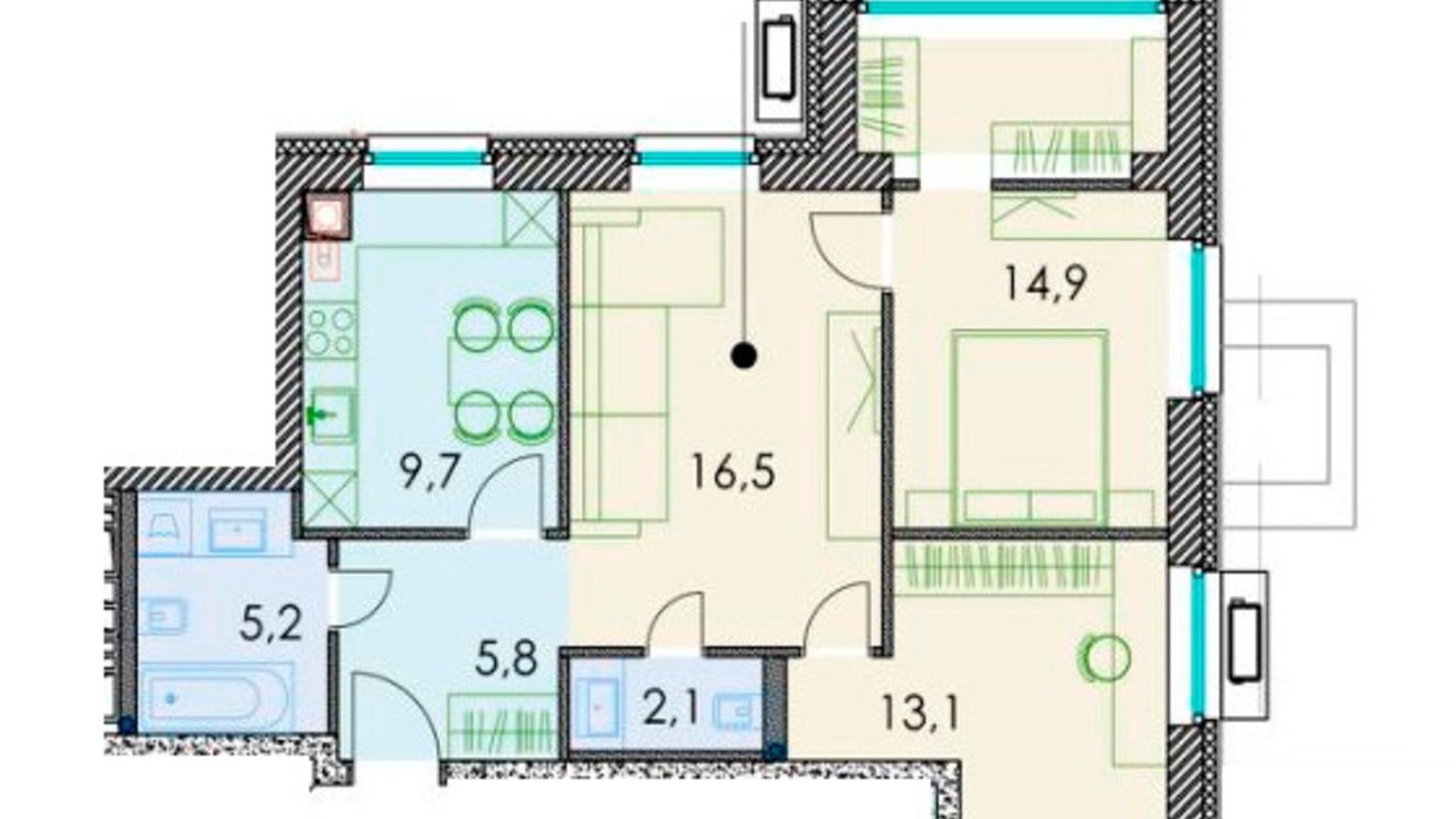Планировка 3-комнатной квартиры в ЖК Forest hill 69.7 м², фото 511086