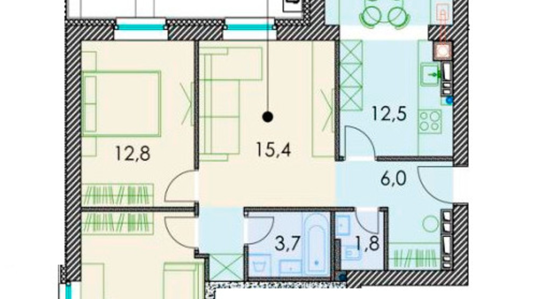 Планування 3-кімнатної квартири в ЖК Forest hill 68.6 м², фото 511087