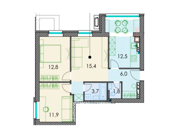 ЖК Forest hill: планування 3-кімнатної квартири 68.6 м²