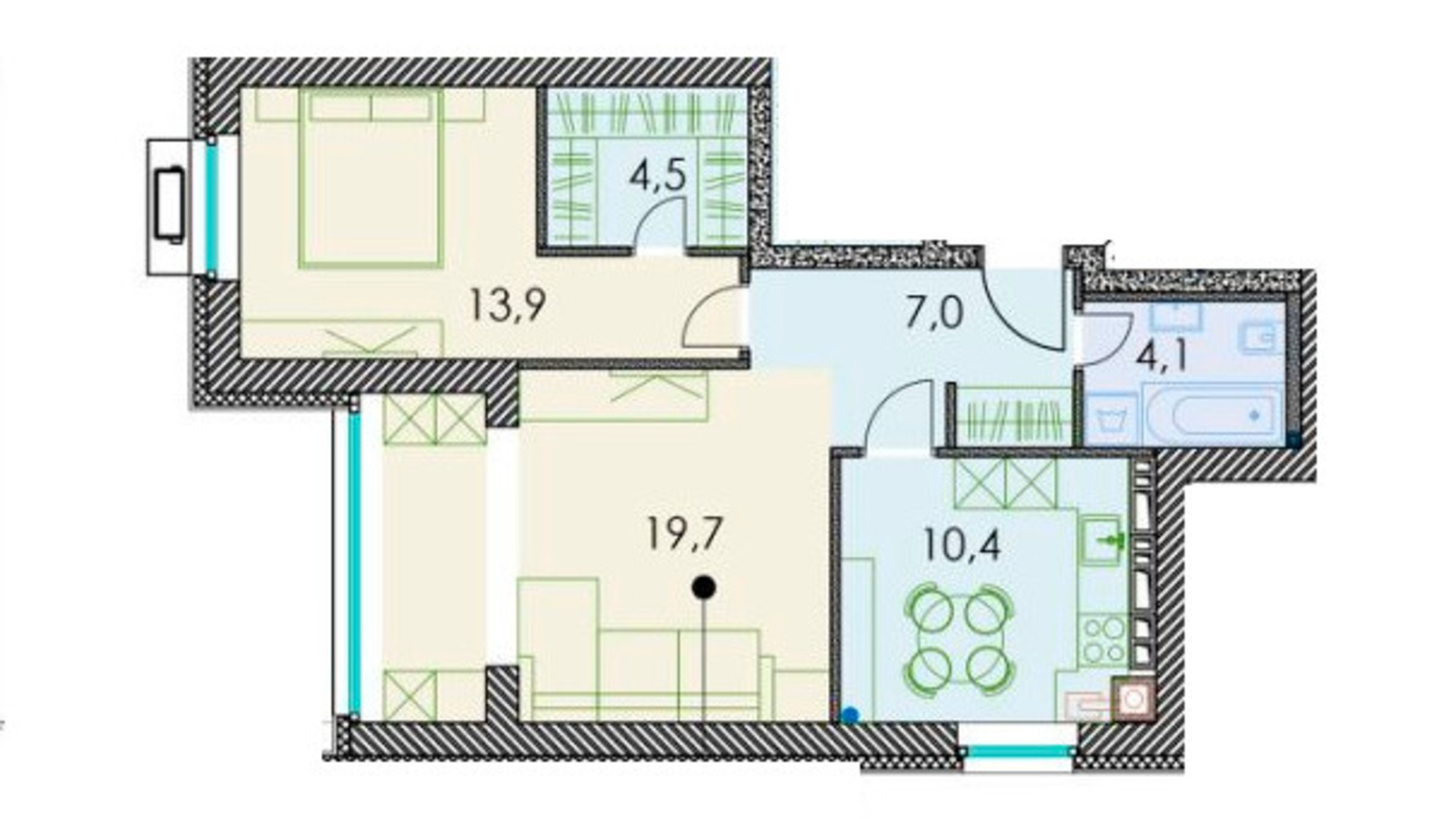 Планировка 2-комнатной квартиры в ЖК Forest hill 61.2 м², фото 511103