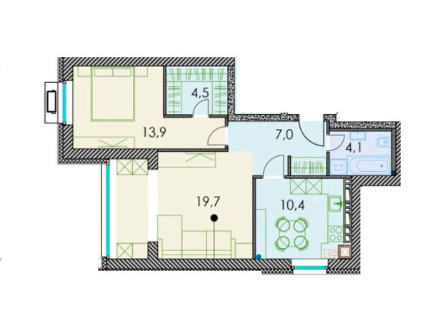 ЖК Forest hill: планировка 2-комнатной квартиры 61.2 м²